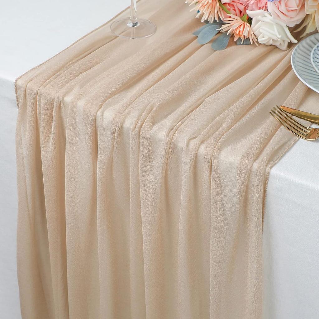 Boho Sheer Chiffon Fabric Table Runner Rustic Romantic Tulle Table Runner for Christmas Wedding Party Birthday Table Decorations