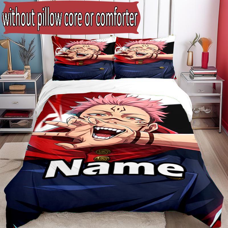 3pcs Duvet Cover Set (1*Duvet Cover + 2*Pillowcase, Without Core), Custom Name Jujutsu Kaisen Pattern Bedding Set, Home Bedroom Decor Gift