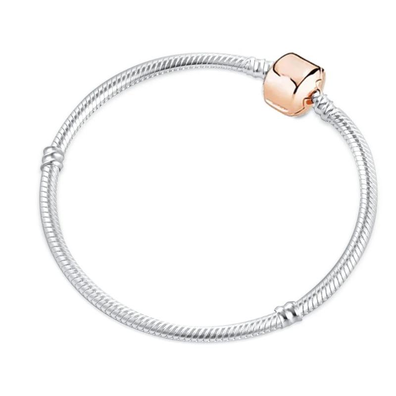 

Оригінальний браслет Me зі срібла 925 проби Жіночі прикраси Тонкий круглий плаский намистина-шарм Розкішний браслет Fit Me Намистина 18cm