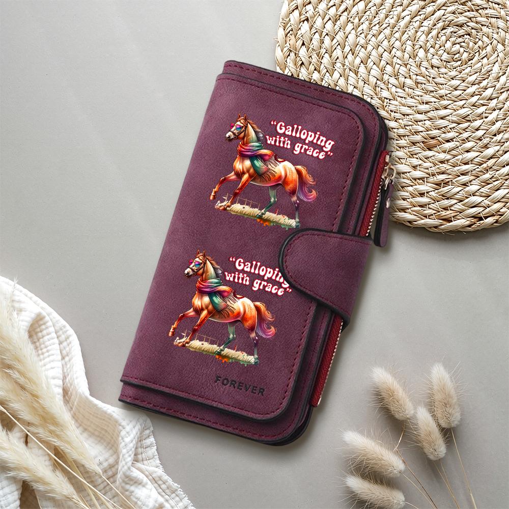 Women's Horse Print Faux Leather Long Wallet 