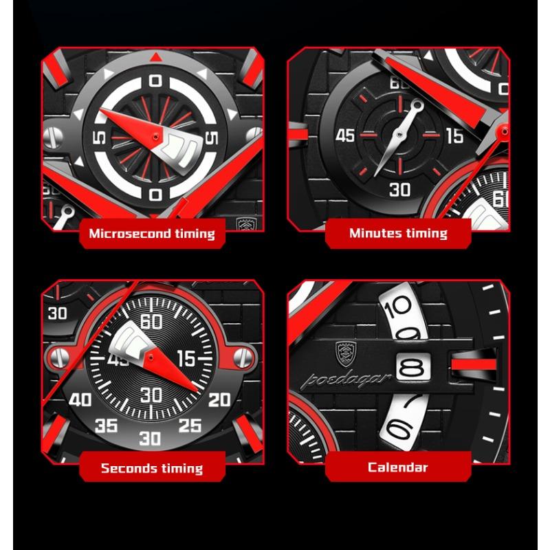 POEDAGAR Sports Men Watches Waterproof Luminous Chronograph Date Military Watch Silicone Strap Quartz Wristwatch Reloj