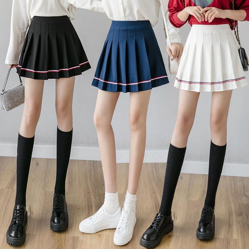 SCIONE Women Pleated Skirt Female Color Striped High Waist A-line Skirt Student Short Skirts