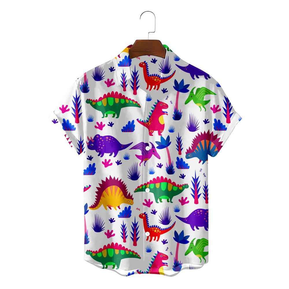 Funny Dinosaur Hawaiian Shirts 3d Print Casual Men Women Summer Beach Short Sleeve Blouse Fashion Men's Vocation Lapel Camisa