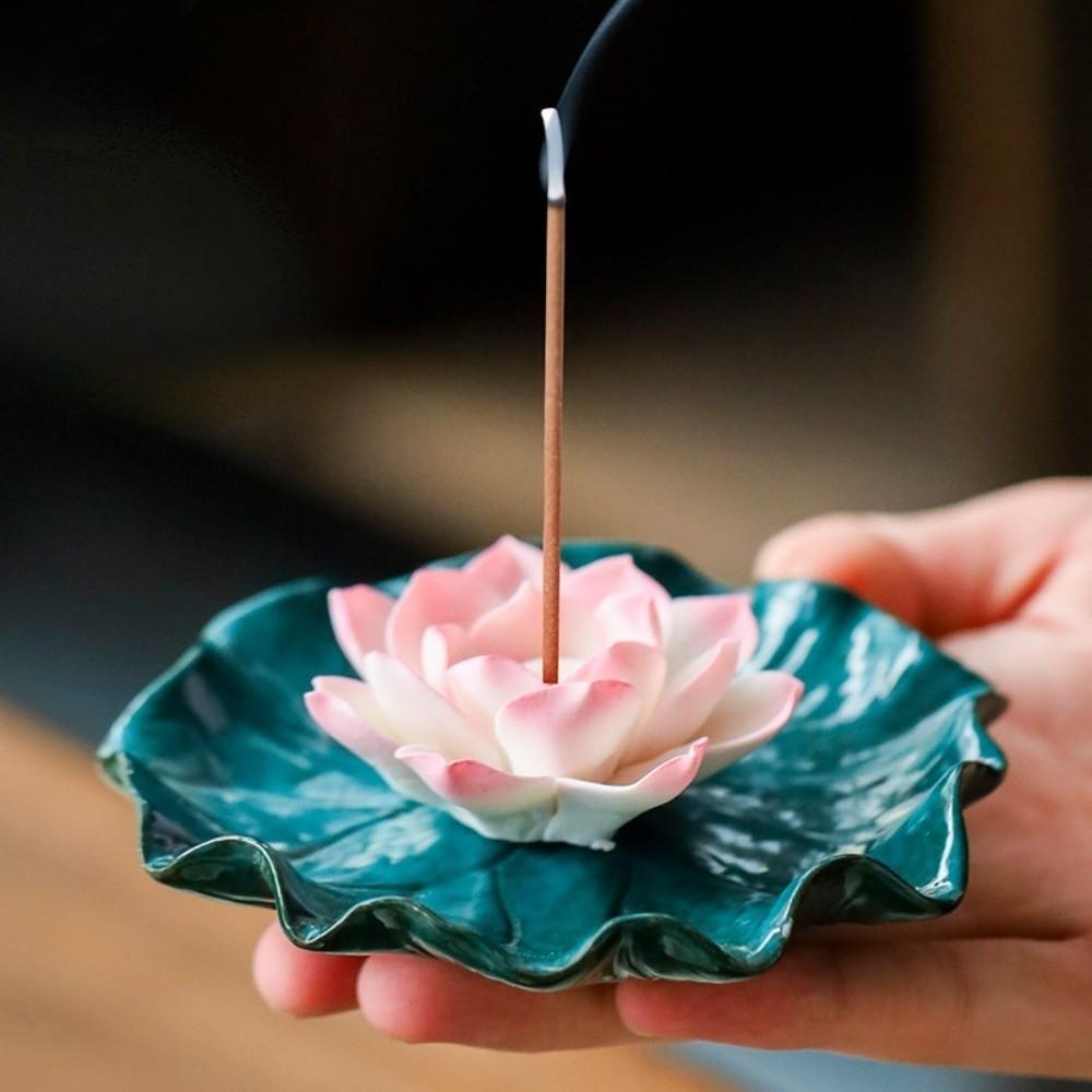 Keramik Lotus Tischplatte Räucherstäbchenhalter Zen Chinesischer Stil Lotus Räucherkegel Halter Aromatherapie