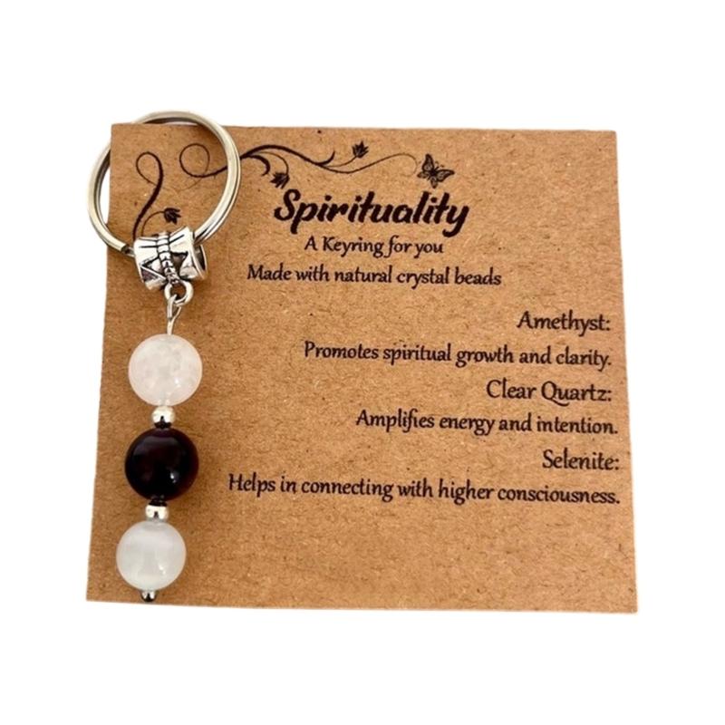 Sister Birthday Gift Set Agate Stone Keychain With Sentimental Message Card and Beaded Bracelet for Women