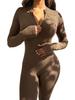 Women's Ribbed Elastic Slim-fit Long Sleeve Sport Yoga Jumpsuit with Invisible Zipper
