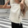 Women's Vest Half High Collar Color-blocked Bow Knitted Vest Loose Sleeveless Sweater Vest Top