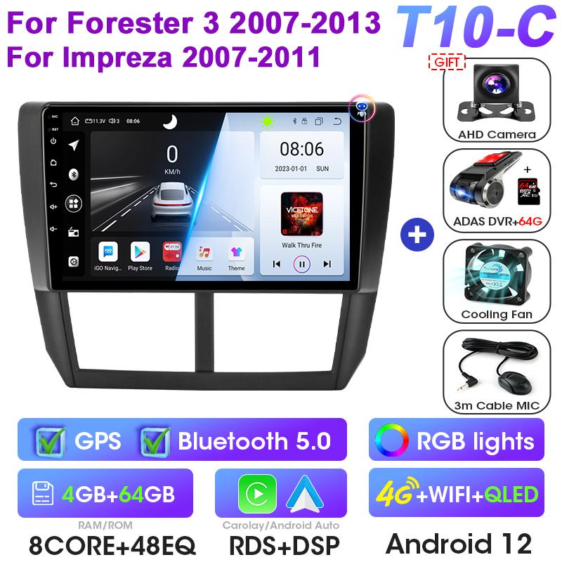 Android 12 Car Radio For TSubaru Forester 3 SH 2007-2013 For Impreza GH 2 Din Carplay Auto Intelligent Systems Smart Autoradio