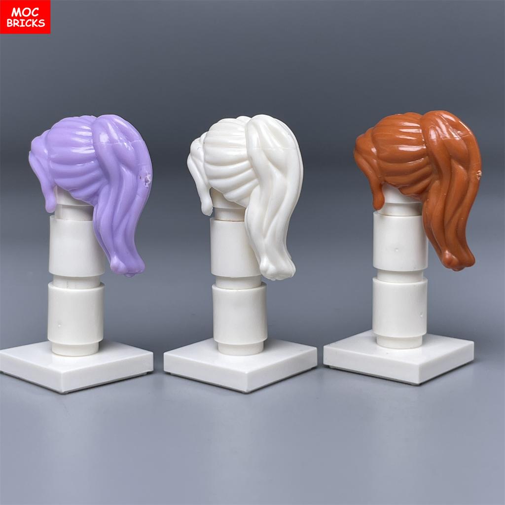 10pcs MOC Bricks Female Hair High Ponytail For 4CM Figure Wear Girl Head Body Parts Accessories DIY Building Blocks Kids Toys