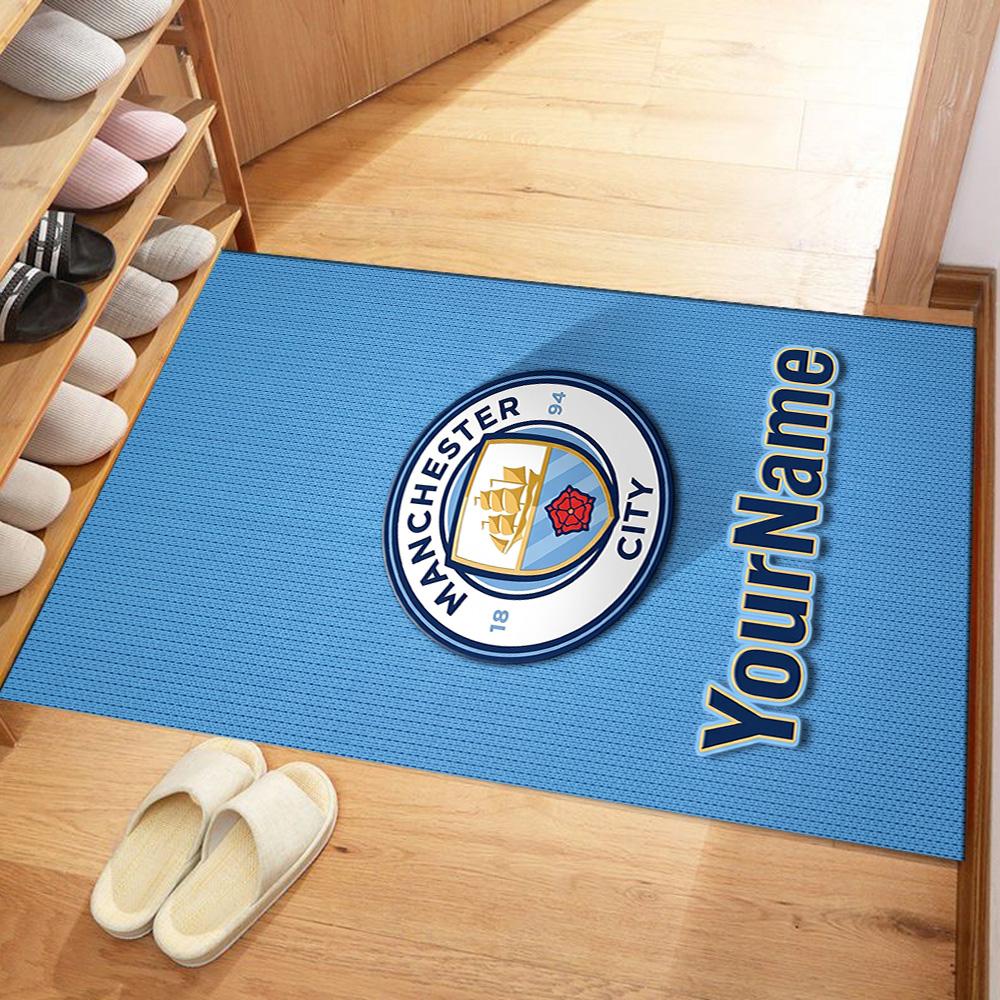 Manchester City Customizable Name Carpet Design for Kitchen Foyer Decorate Room Playrooms Anti-slip Rug Decorate Offices