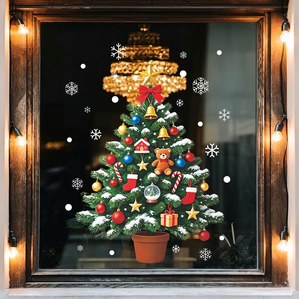 Christmas Holiday Decorations: Christmas Tree Bells, Colorful Balls, Glass Windows, Home Beautification, Window Stickers
