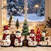 Festive Countertop Display Sets 7Pcs Christmas Wooden Tabletop Ornaments, Snowman Tree Reindeer Tiered Tray Decorative Figures Decor for Mantel,