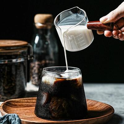 Skleněná odměrka Dřevěná rukojeť Skleněná odměrka na espresso Jednomléčná džbán na kávu Průhledná džbán na kávu Kuchyňské odměrky