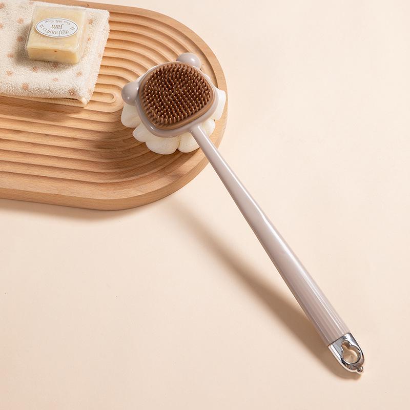 Silicone Long-Handle Soft Bristle Bath Brush & Loofah: Two-in-One Exfoliating Back Scrubber