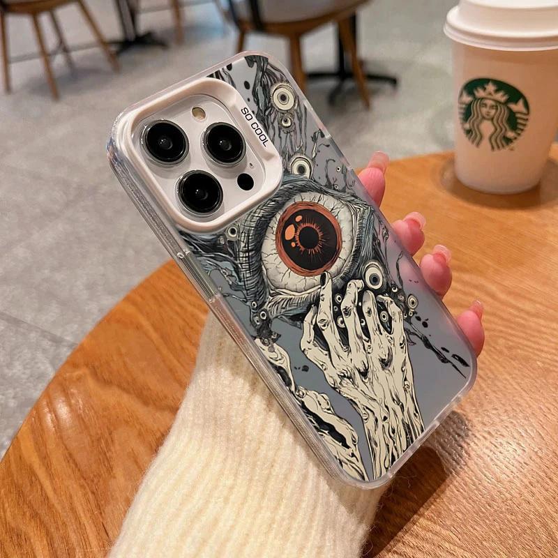 Spooky Scary Red Eye Laser Plated Case For iPhone 11 12 14 15 16 Pro Max 13 SE 3 2 7 8 Plus X XR XS MAX Shockproof Bumper Cover