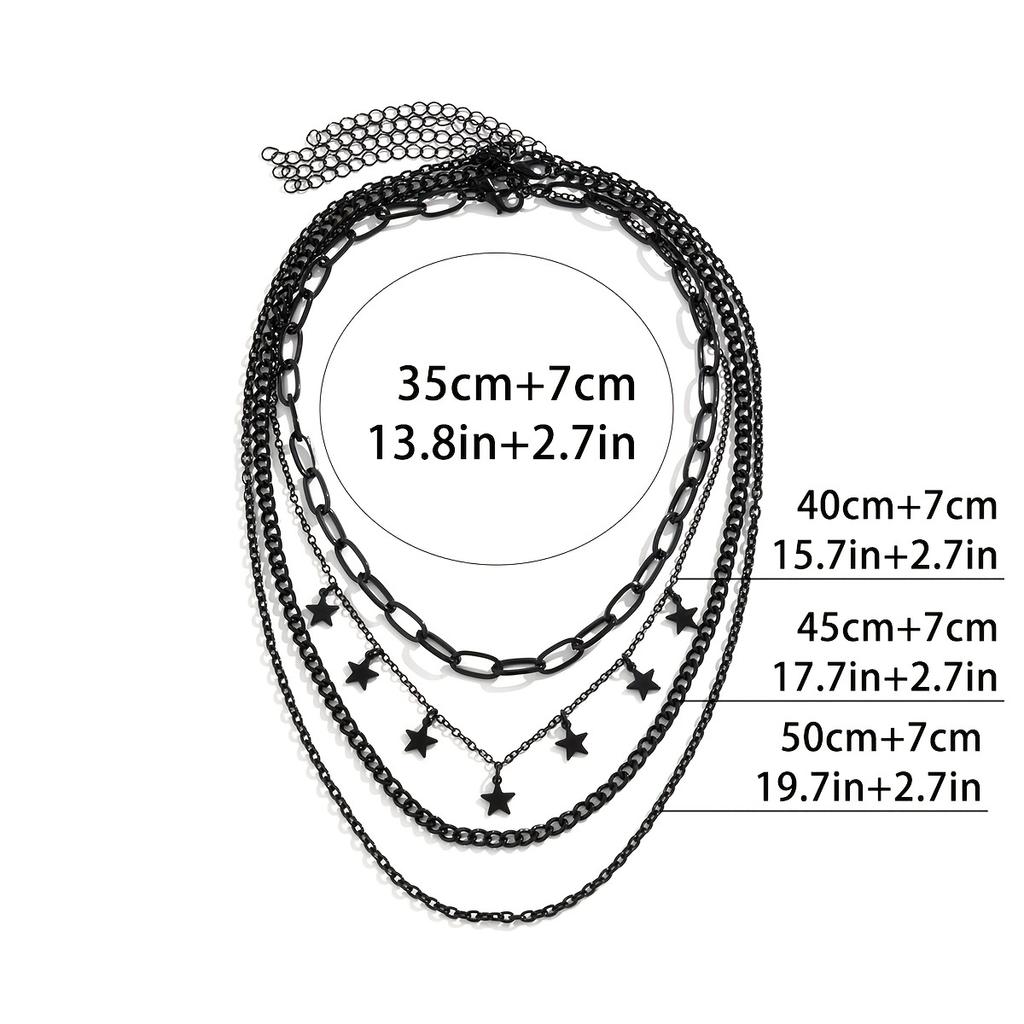 4pcs Gothic Black Star Element Pendant Tassel Hip Hop Retro Chain Necklace Set Party Jewelry for Women.Kpop Style Jewelry