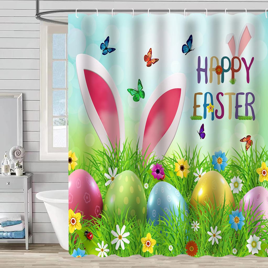 Easter Rabbit Waterproof And Mildew-Proof Polyester Bathroom Shower Curtain Shower Curtain Partition Curtain Free Of Punching
