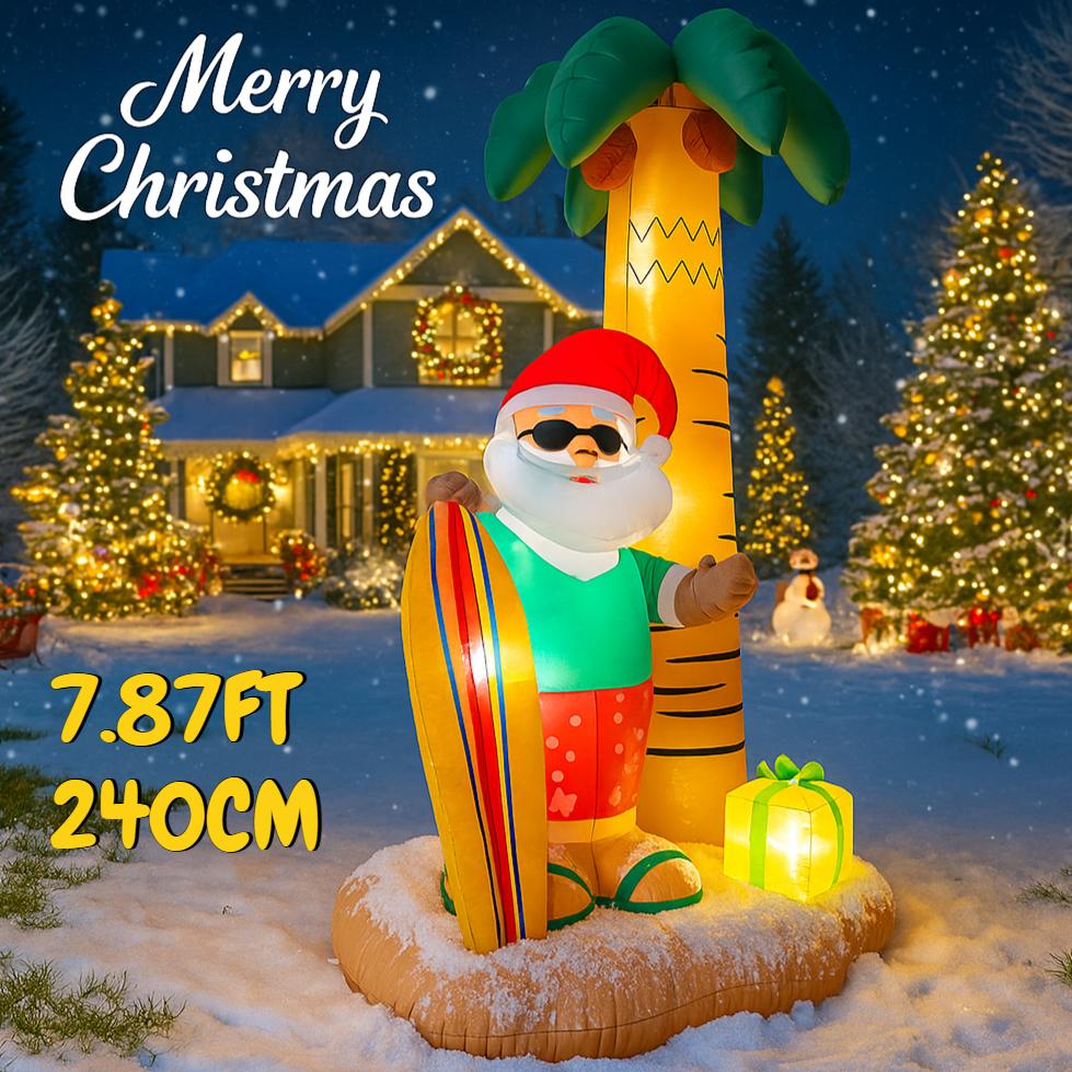7.87FT Christmas Inflatable Toys LED Santa Tropical Beach Palm Tree Supplies Home Ornaments Holiday Gift Xmas Yard Decorations
