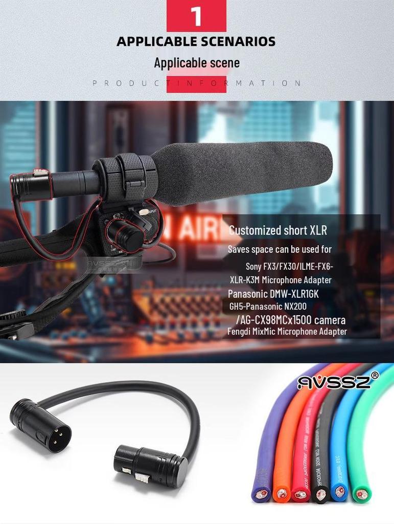 AVSSZ FX3 Gold-Plated XLR L-Shaped Microphone Cable, Short Male to Female Audio Connector