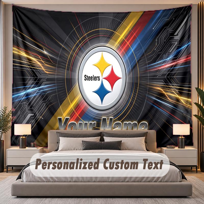 Custom Name Text Tapestry Pittsburgh Steelers Personalized Polyester Wall Tapestry For Bedroom And Room