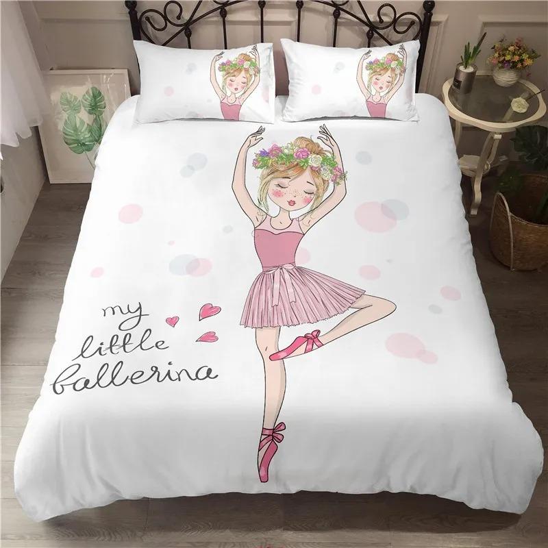Set Copripiumino Ragazza Danzatrice di Balletto Cartone Animato Ballerine Set Biancheria da Letto per Bambini Adolescenti Microfibra Matrimoniale Queen King Copripiumino