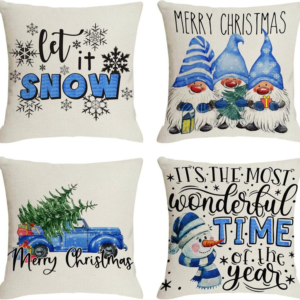 Christmas Cartoon Pillowcase Set Set of Four Home Living Room Decoration Pillowcase Backrest Pad Car Waist