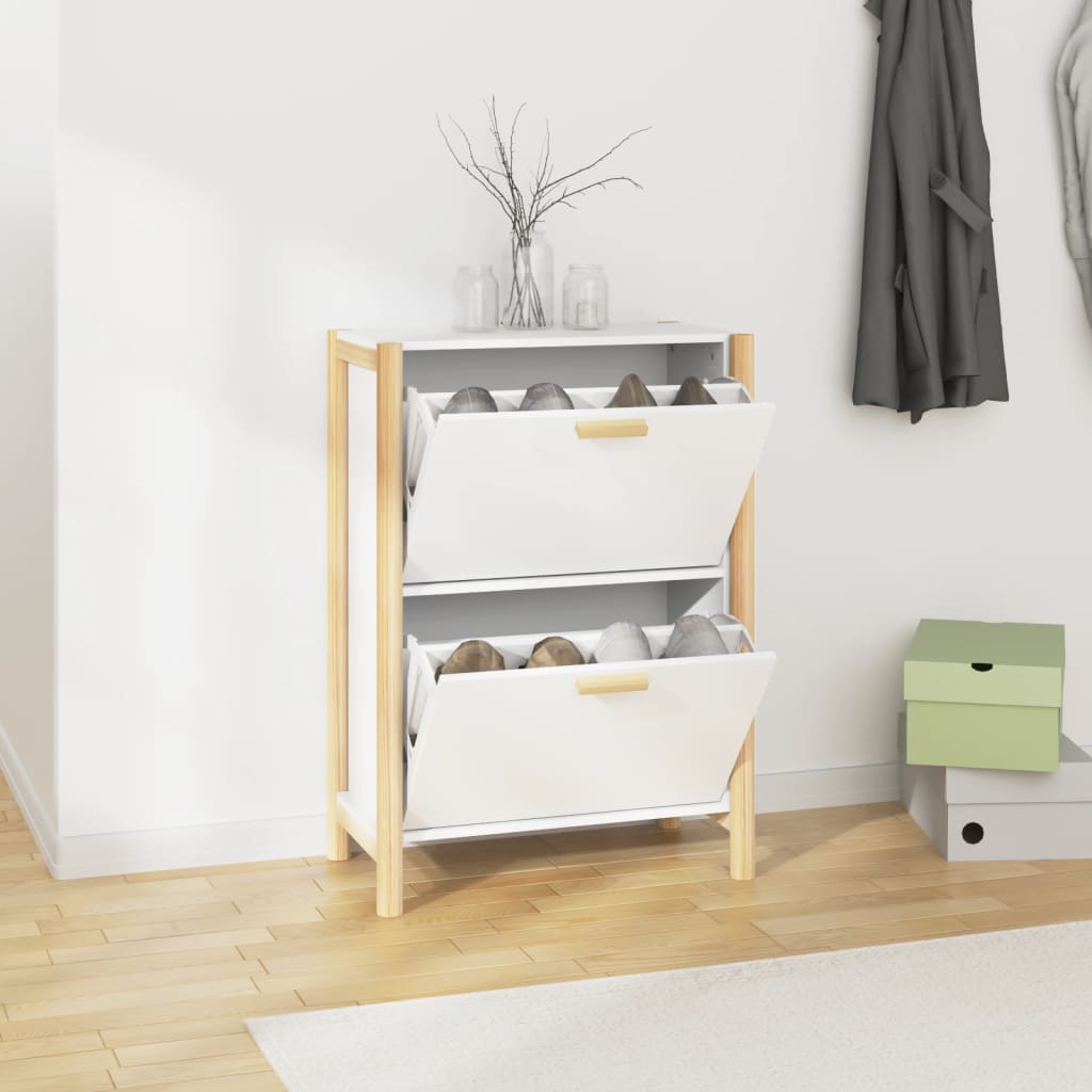 Shoe Cabinet White 57.5 X 33 X 80 Cm Engineered Wood
