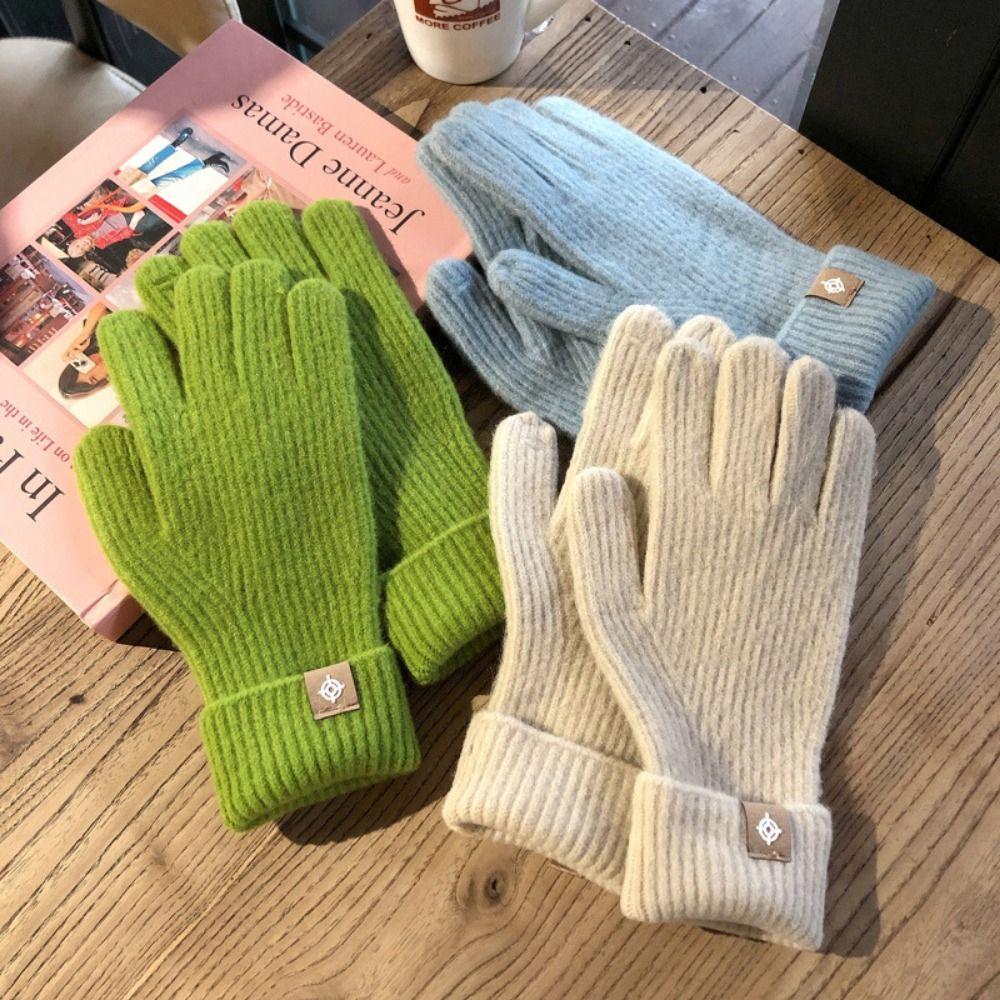1 pair Wool Knitting Knitting Gloves Five Finger Cycling Driving Gloves Full Finger Mittens  Winter