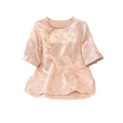 Crew Neck Jacquard Premium Sweet Embroidered Shirt 2025 Summer New T-shirt Short-sleeved Top
