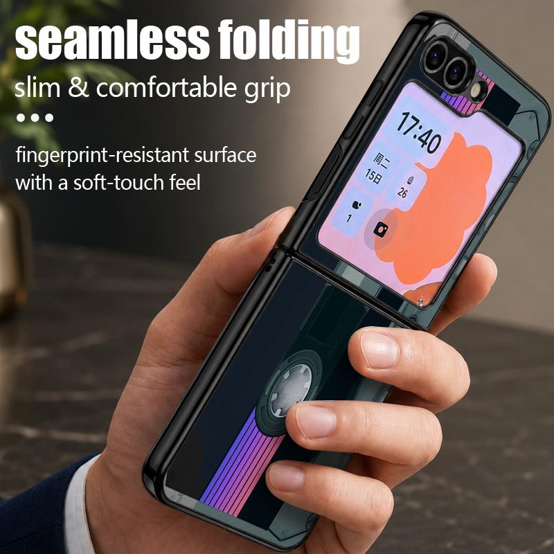 Creative Audio Tape Print Case For Samsung Galaxy Z Flip 8 7 6 5 Flip8 Flip7 Flip6 Luxury Leather Skin Hard Folding Phone Cover