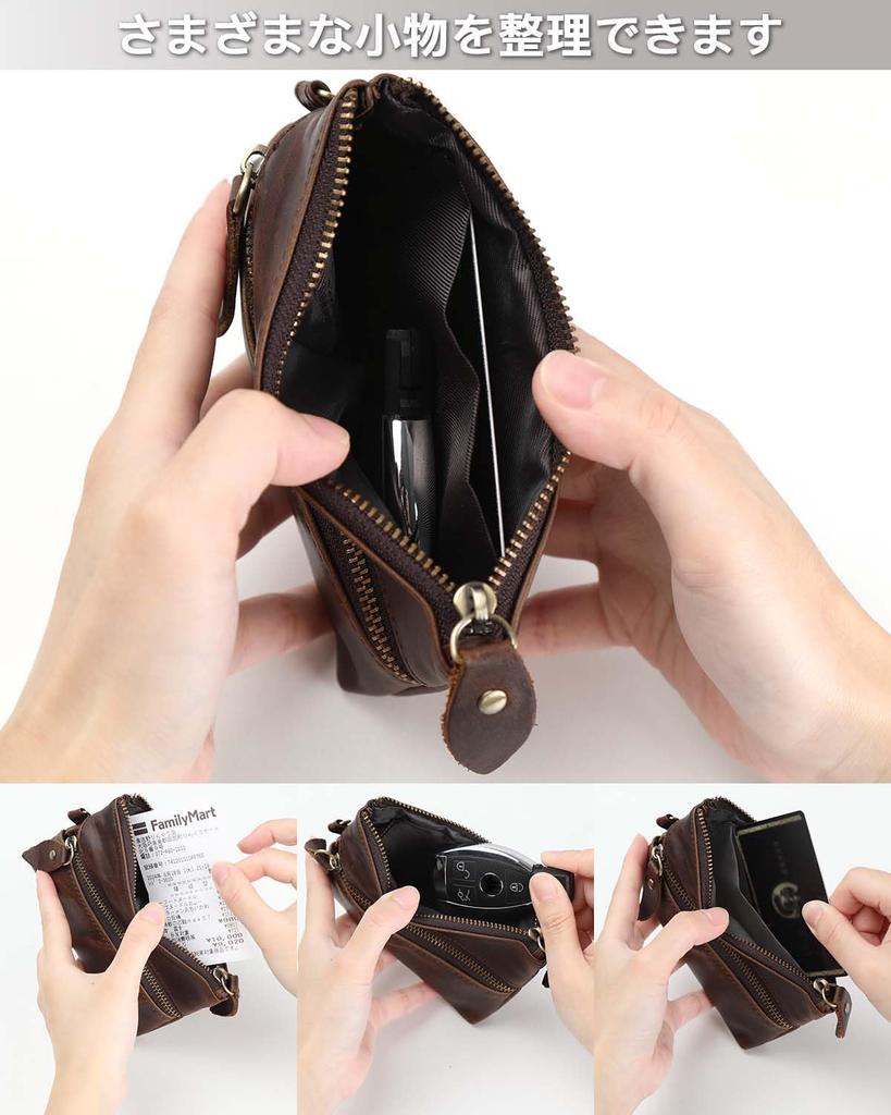 Key Case with Card Car Key Coin and Small Item Genuine Leather with 6 Two Exterior Leather Card and Key Case with Card Coin and Smart Key Large