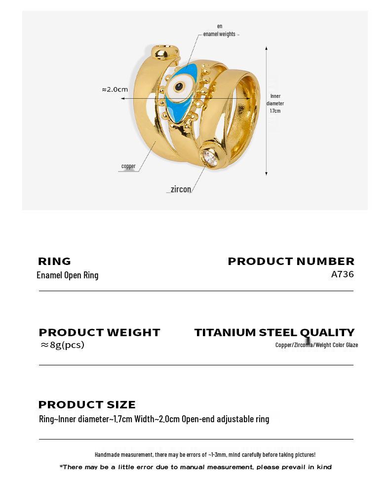 Women's 14K Gold Geometric Ring with Zirconia Devil's Eye for Index Finger - Trendy Spring Design