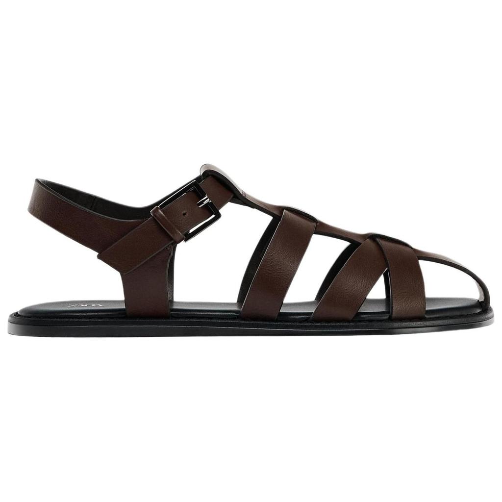 Zara Pu Vintage Cool Lace-Up Back Strap Round Toe Flat Roman Sandals 1.5Cm Women Sandals Brown 13523510-38