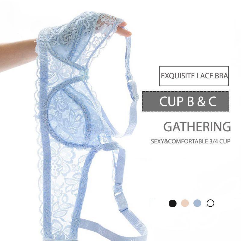 Delicate Lace Plus Size Push Up Bra Breathable Ultra-thin Lining Sponge-free Bra for Women 36-44 BC Cup Have Steel Ring