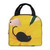 Black Cat With Flowers On Yellow Background Insulated Lunch Bag Cooler Thermal Food Box Tote Leakproof Lunch Boxes Container