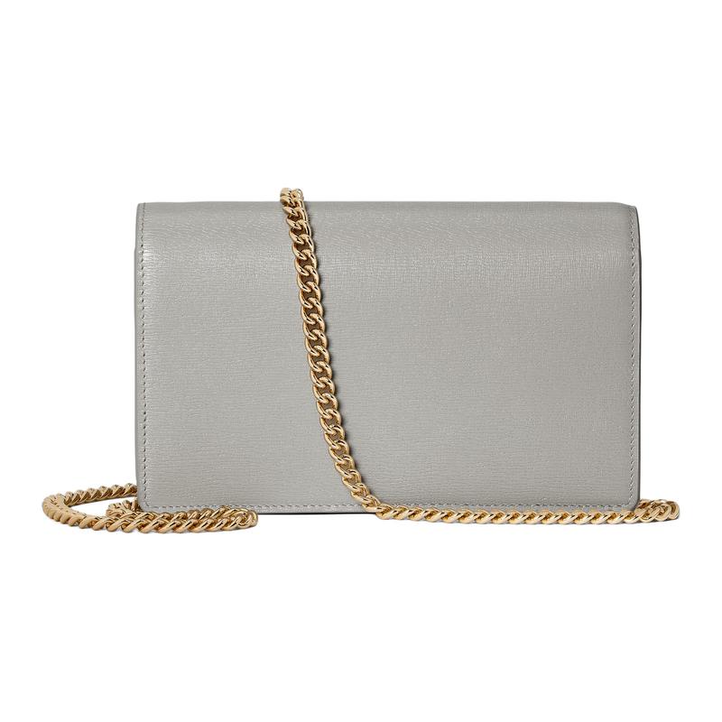 Gucci Brand letter logo snap closure leather shoulder crossbody wallet women's light gray
