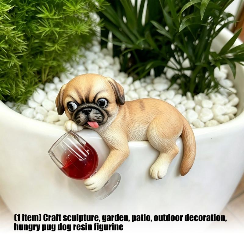 Miniature Dogs Garden Statue Flower Pot Hangers Ornament Resins Dogs Figurines Plant Pot Decorations for Yard Outside