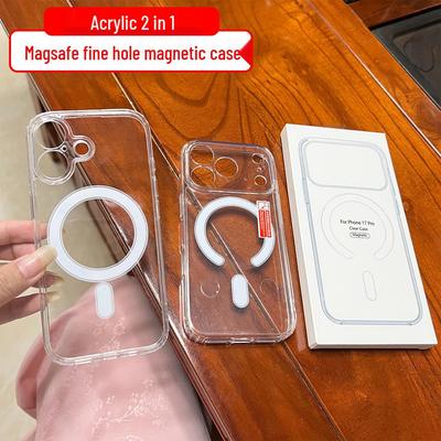 Magnetický priehľadný akrylový kryt pre iPhone 15 Pro, kompatibilný s MagSafe, odolný voči pádom