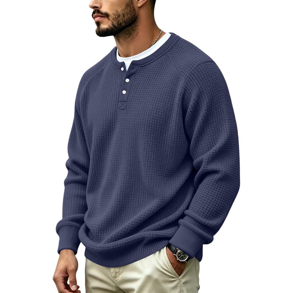 Men's Knit Button Neck Pullover Sweater for Casual Wear