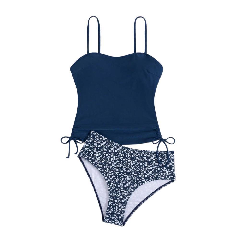 2 Piece Conservative Athletic Bikini Set Spaghetti Strap Drawstring Side Leopard Print Tummy Control Summer Beach Bathing Suit Swimwear