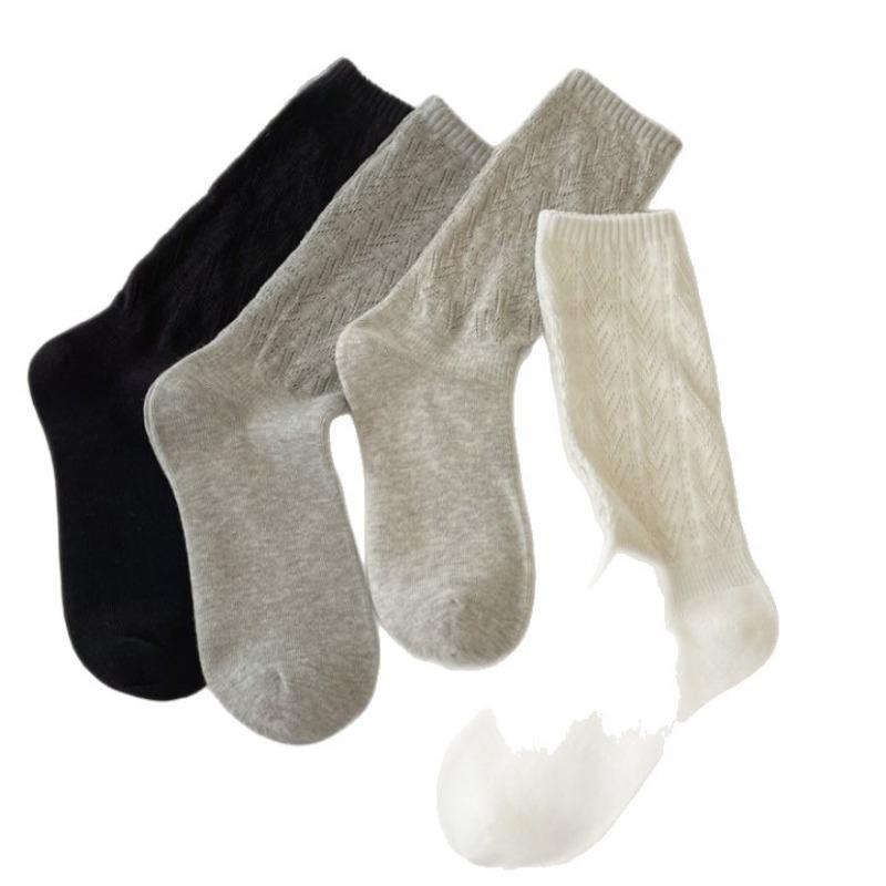 This Spring and Autumn Collection Features Solid-color Hollowed-out Mesh Pile Socks, Mid-calf Socks That Slimmer Legs, and Retro Style Socks