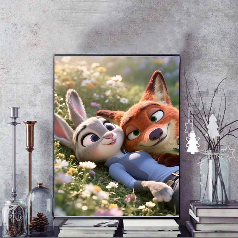 Disney 5D DIY Diamond Painting Zootopia Illustration Cartoon Full Diamond Mosaic Art Wall Decoration Set