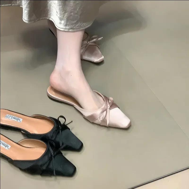 Fashion Summer Flats Women Slippers Fashion Slingback Mules Shoes Dress Elegant Woman Sandals Designer 2025 Trend Brand Chaussure Femme