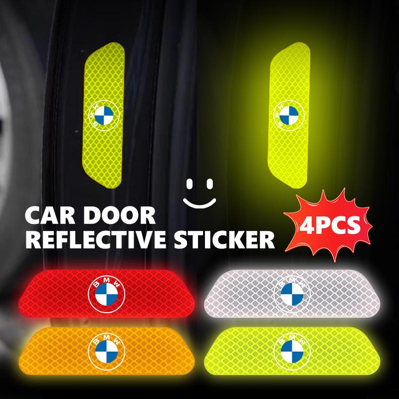 LXZR9 4pcs Car Door Reflective Strip Night Safety Warning Tape Stickers For BMW 1 3 5 7 Series M F01 F20 F10 F13 E52 E53 E60 E93
