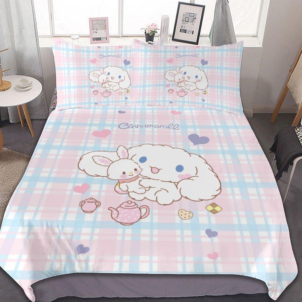 Cinnamoroll Druck Bettwäschesets Bettdecke Steppdecke Bettbezug Bettbezug Kissenbezug 2-3-teilige Sets Kinder Erwachsenengröße Schlafzimmerdeko