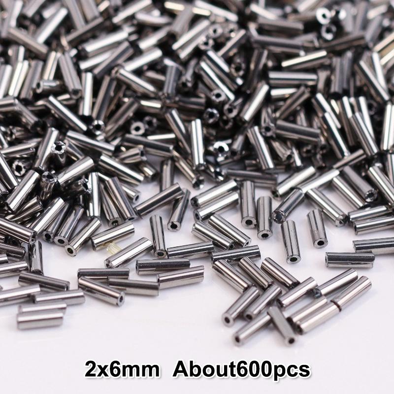 2x6mm Colorful Silver Core Czech Glass Seed Bugle Beads Tube Spacer Beads For Jewelry Making Garment Sewing Accessory