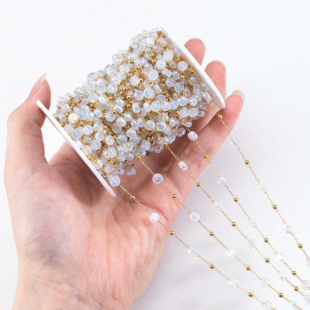 1Meter Stainless Steel Crystal Beading Chain Iridescence Transparent Beaded Body Chains for DIY Necklace Bracelet Jewelry Making