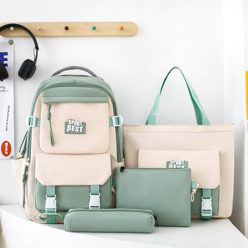 School bag trend nylon four-piece backpack fashion contrasting color school backpack large capacity college student school bag women
