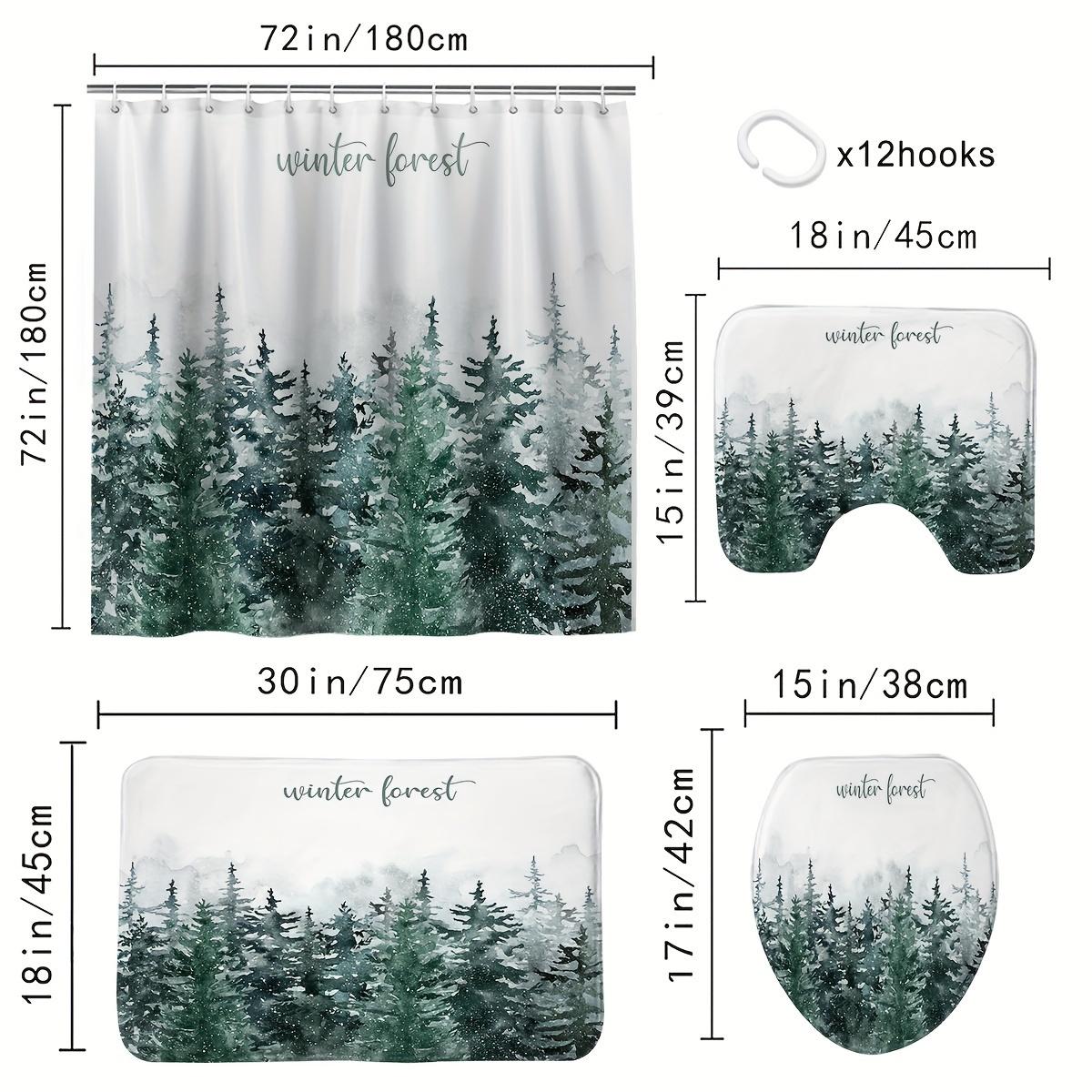 

4 шт., набор занавесок для душа «Зимний лес», декоративный набор для ванной комнаты, водонепроницаемый нескользящий ковер, чехол для унитаза, коврик для ванной, 12 крючков