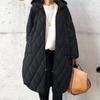 2024 Autumn/Winter Women's Diamond-Pattern Hooded Cotton Jacket with Pockets